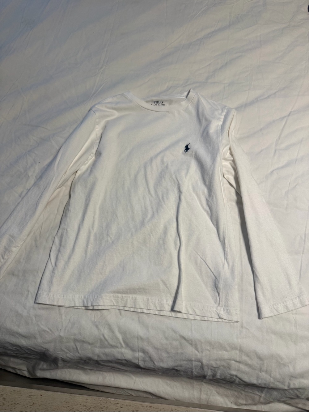 Polo by Ralph Lauren White Long-Sleeve Crew Shirt with Navy Logo